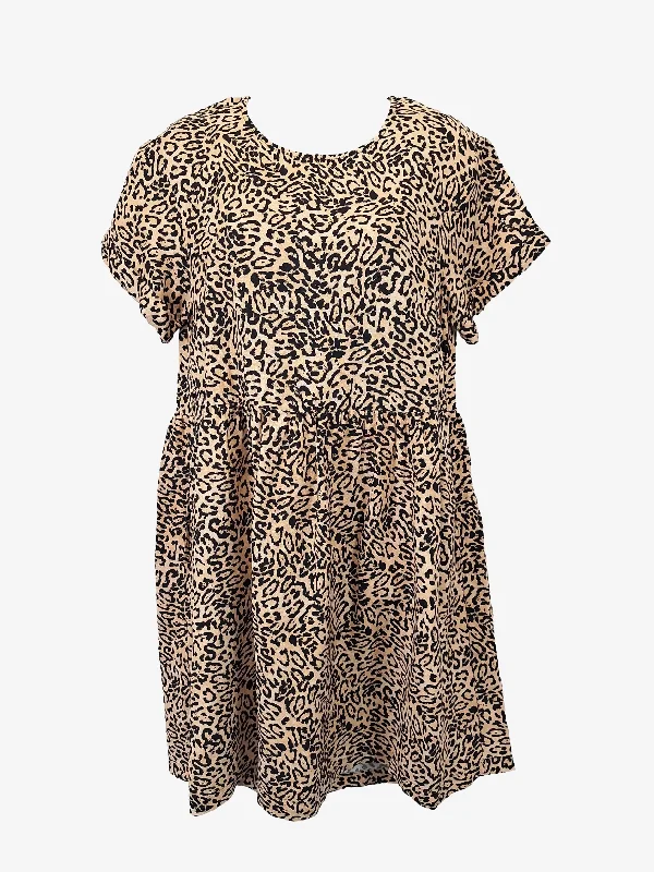 Decjuba Animal Print Linen Blend Smock Mini Dress Size S Trendy Mini Dress with Belt Decjuba Animal Print Linen Blend Smock Mini Dress Size S Trendy Mini Dress with Belt