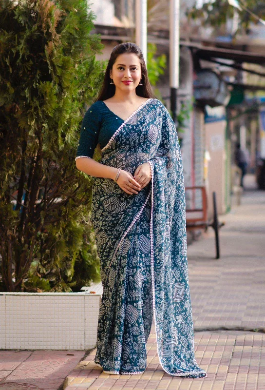 Rama Poly Georgette Ethnic Motifs Saree with Unstitched Blouse - A2M Peter Pan Blouse Rama Poly Georgette Ethnic Motifs Saree with Unstitched Blouse - A2M Peter Pan Blouse