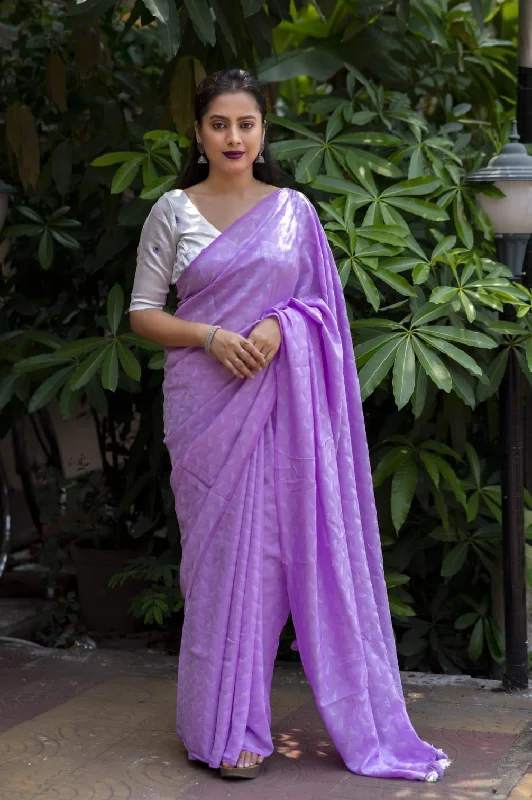 Lavender Poly Georgette Woven Design Saree with Unstitched Blouse - A2M Double Button Blouse Lavender Poly Georgette Woven Design Saree with Unstitched Blouse - A2M Double Button Blouse