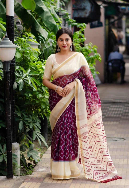Maroon Polycotton Ethnic Motifs Saree with Unstitched Blouse - A2M Ruched Sleeve Blouse Maroon Polycotton Ethnic Motifs Saree with Unstitched Blouse - A2M Ruched Sleeve Blouse