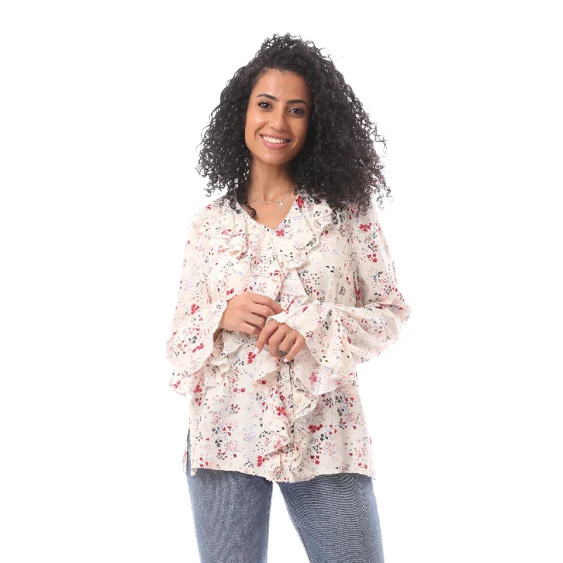 Viscose Blouse Printed With Cranes - Merch Modern Work Blouse