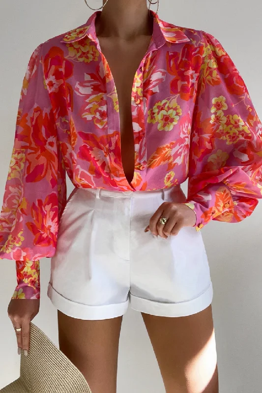 Fleetwood Blouse - Pink Eden Short Sleeve Blouse