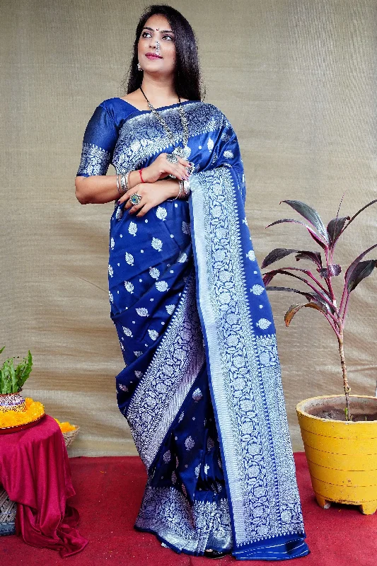 Jyoti Fashion Women's Navy Blue Soft Banarasi Silk Zari Woven Saree with Blouse Lightweight Floral Blouse Jyoti Fashion Women's Navy Blue Soft Banarasi Silk Zari Woven Saree with Blouse Lightweight Floral Blouse