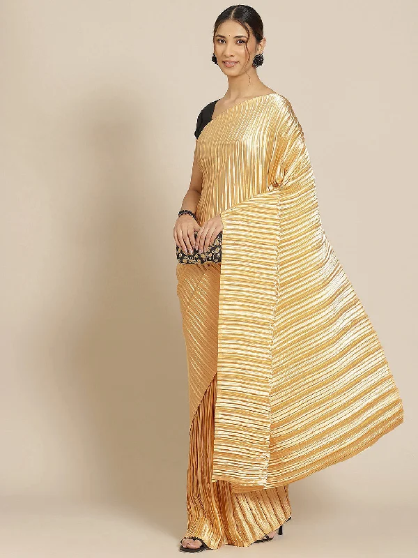 Jyoti Fashion Women's Gold Satin Platted Work Designer Saree with Blouse Sheer Mesh Blouse Jyoti Fashion Women's Gold Satin Platted Work Designer Saree with Blouse Sheer Mesh Blouse