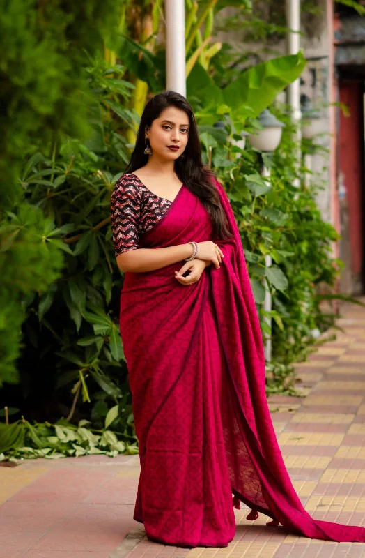 Red Jute Silk Woven Design Saree with Unstitched Blouse - A2M Soft Pastel Blouse