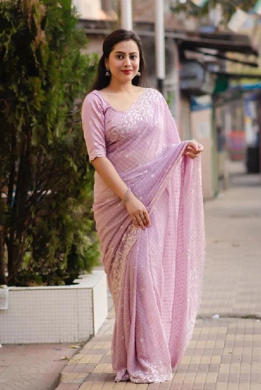 Pink Pure Chiffon Woven Design Saree with Unstitched Blouse - A2M Lightweight Chiffon Blouse Pink Pure Chiffon Woven Design Saree with Unstitched Blouse - A2M Lightweight Chiffon Blouse