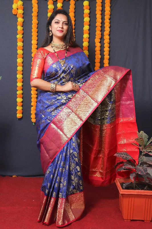Jyoti Fashion Women's Blue Kanchipuram Silk Zari Woven Saree with Blouse Lightweight Chiffon Blouse Jyoti Fashion Women's Blue Kanchipuram Silk Zari Woven Saree with Blouse Lightweight Chiffon Blouse