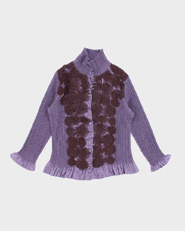 Vintage 90s Purple Satin Ruffle Blouse - M Feminine Puff Blouse