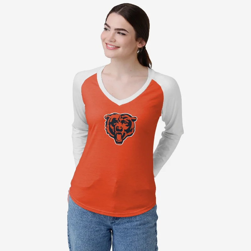 Chicago Bears Womens Big Logo Solid Raglan T-Shirt-- Houndstooth Herringbone Solid