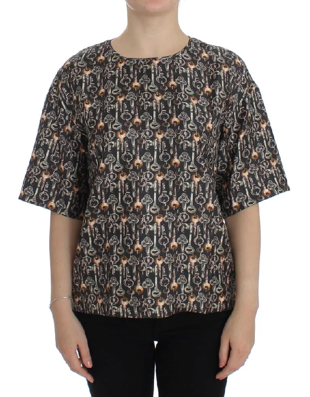 Dolce & Gabbana Enchanted Sicily Silk Blouse with Medieval Keys Women's Print Silky Draped Blouse Dolce & Gabbana Enchanted Sicily Silk Blouse with Medieval Keys Women's Print Silky Draped Blouse