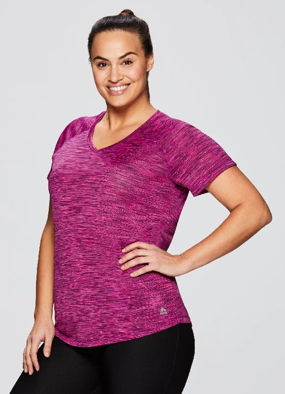 Plus Stratus Speckled Short Sleeve V-neck T-Shirt-- Graphic Embroidered Appliqued