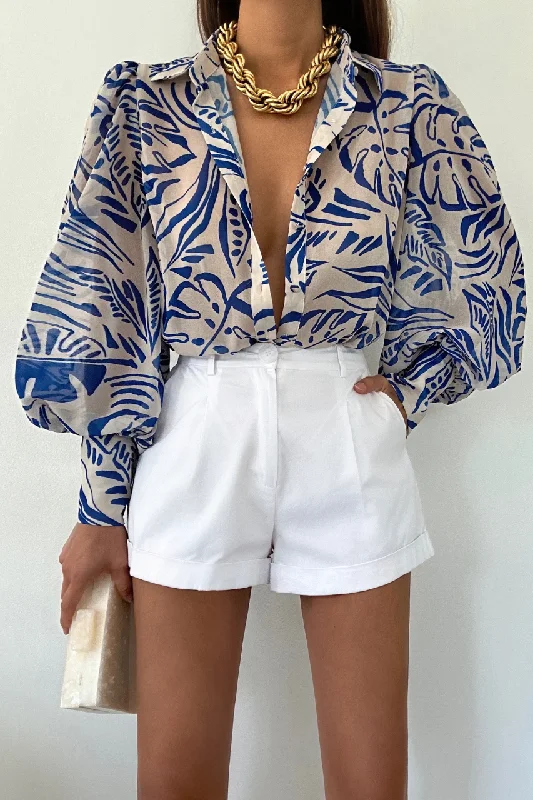 FLEETWOOD BLOUSE - SANTINO COBALT Feminine Tie Blouse