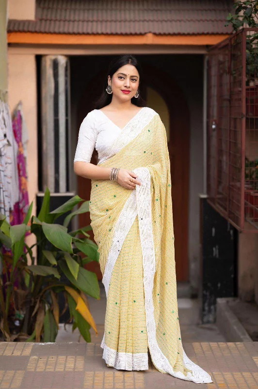 Lemon Poly Georgette Ethnic Motifs Saree with Unstitched Blouse - A2M Elegant Silk Blouse Lemon Poly Georgette Ethnic Motifs Saree with Unstitched Blouse - A2M Elegant Silk Blouse