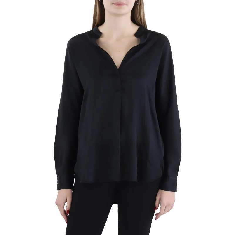 Womens Silk Mandarin Collar Blouse Smart Casual Blouse