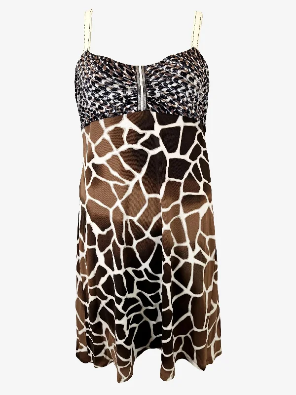 Marc Cain Vintage Giraffe Swing Mini Dress Size L Casual V-Neck Mini Dress
