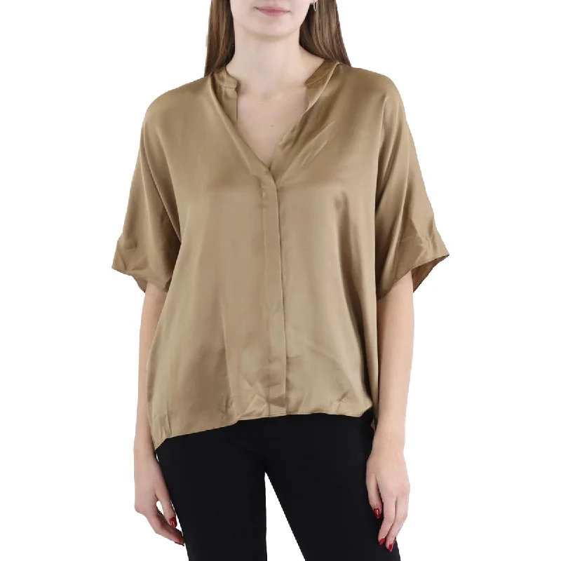 Womens Silk Button Front Blouse Classic Minimalist Blouse