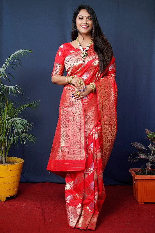 Jyoti Fashion Women's Red Handloom Banarasi Silk Zari Woven Saree with Blouse Everyday Stylish Blouse Jyoti Fashion Women's Red Handloom Banarasi Silk Zari Woven Saree with Blouse Everyday Stylish Blouse