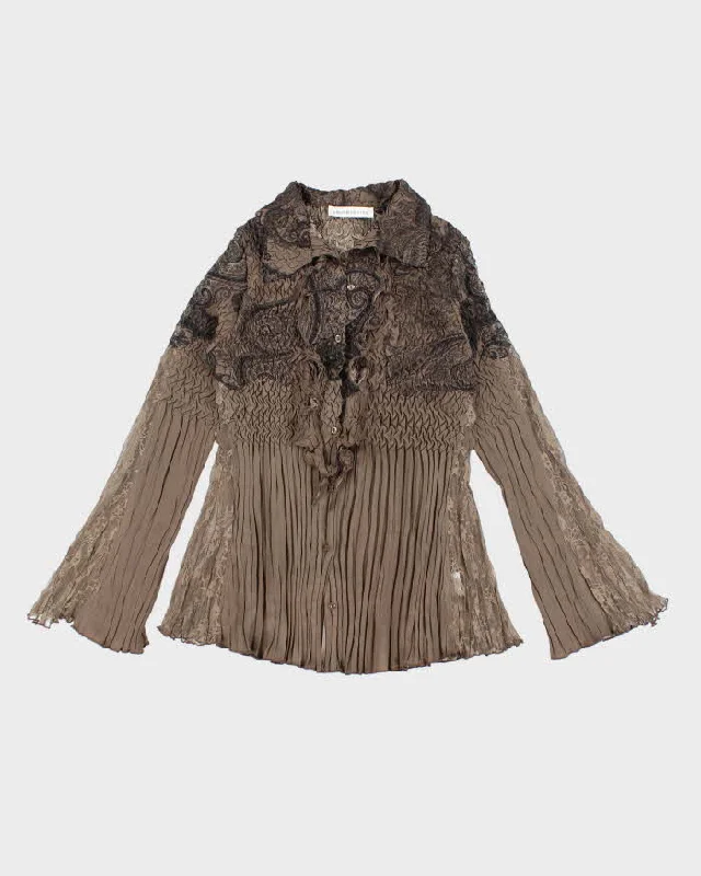 Vintage 90s Laura Brown Ruffle Blouse - S Asymmetric Hem Blouse