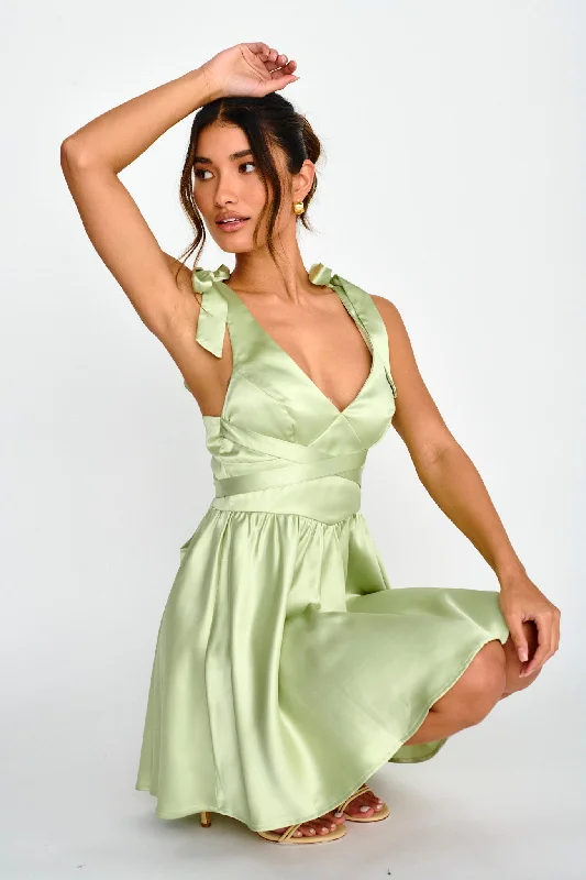 Majesty Tied Shoulder Mini Dress Lime Cozy Long Sleeve Mini Dress