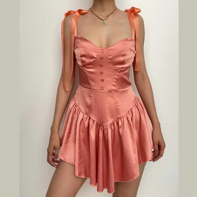 BerryBetty - Solid sweetheart neck self tie zip-up button ruched mini dress Elegant Silk Mini Dress BerryBetty - Solid sweetheart neck self tie zip-up button ruched mini dress Elegant Silk Mini Dress