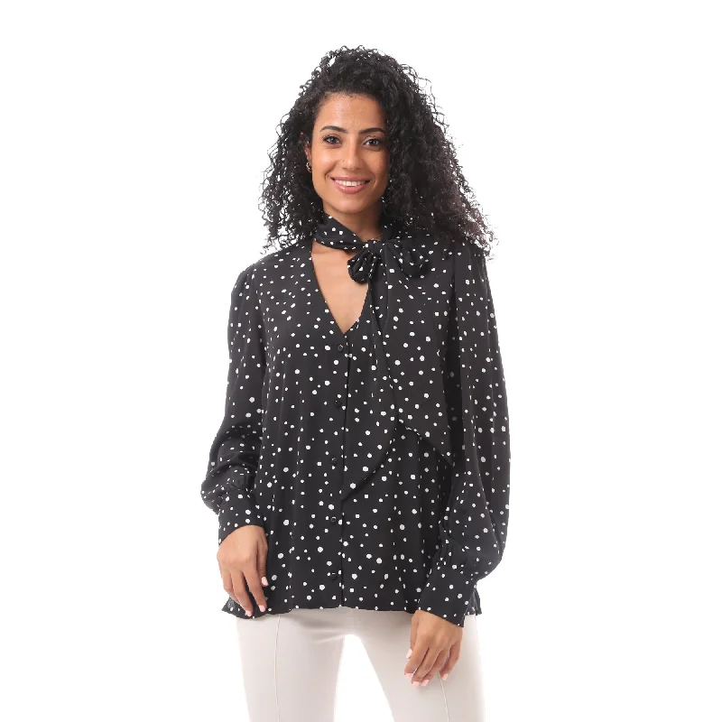V Neck Blouse With Tie - Merch Elegant Semi-Sheer Blouse