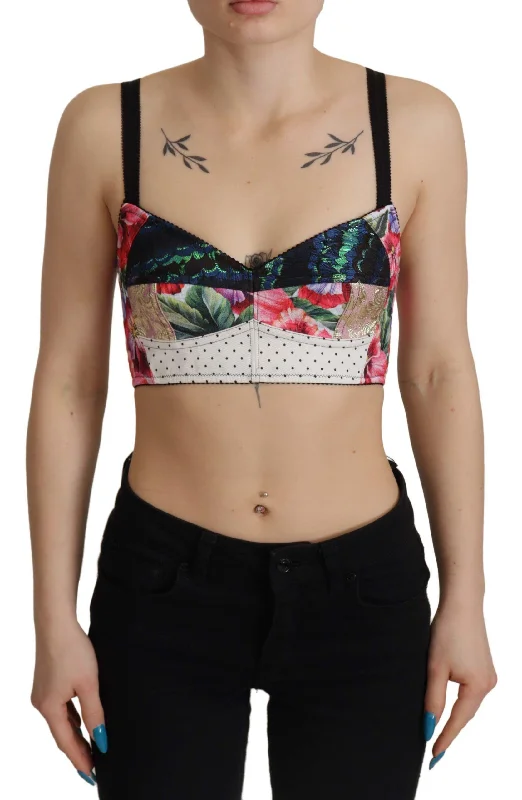 Dolce & Gabbana Gorgeous Floral Print Cropped Blouse Soft Pastel Blouse