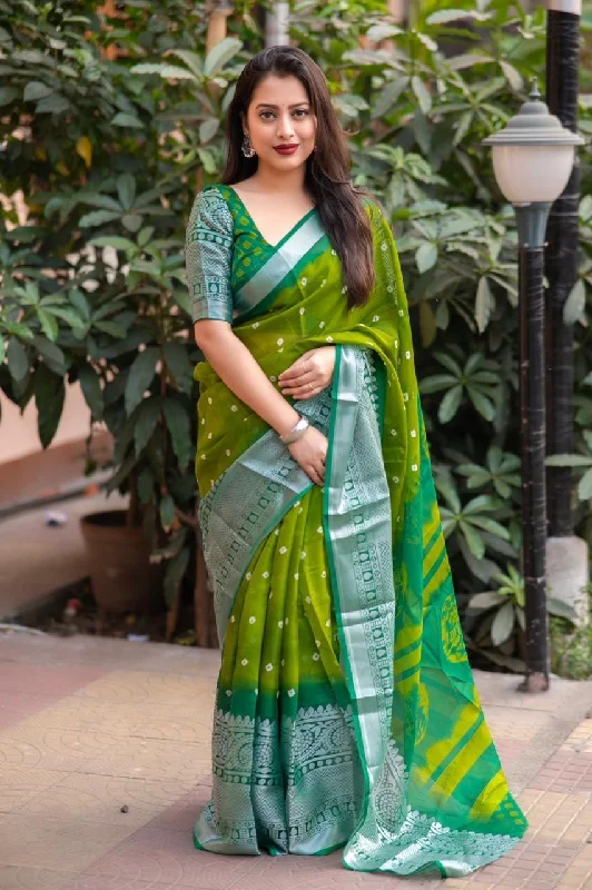 Green Jute Silk Ethnic Motifs Saree with Unstitched Blouse - A2M Double-Layered Blouse Green Jute Silk Ethnic Motifs Saree with Unstitched Blouse - A2M Double-Layered Blouse