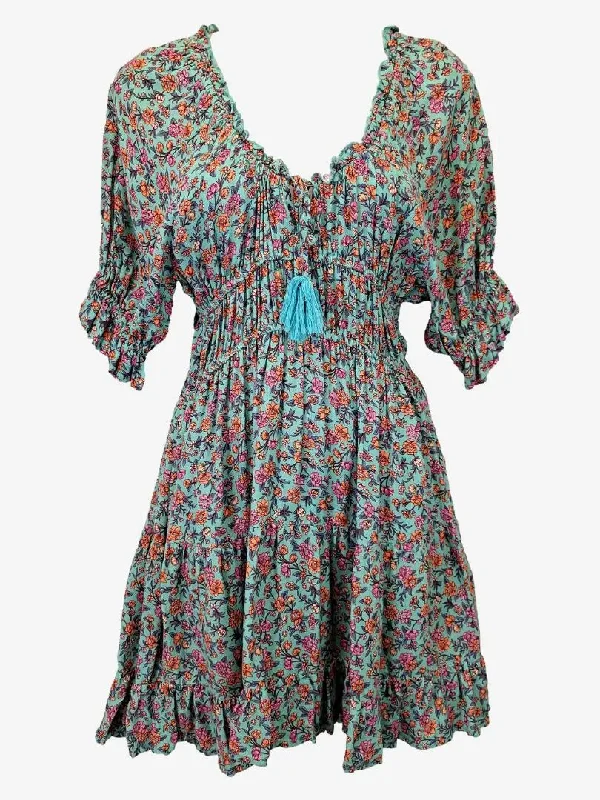 Arnhem Boho Flounced Hem Mini Dress Size 8 Trendy Button-Detail Mini Dress