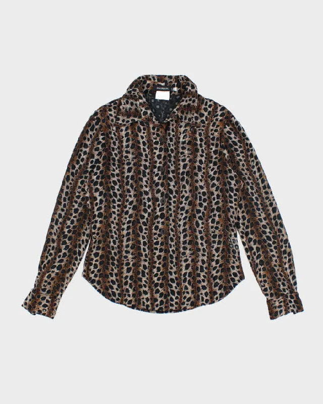 Y2k 00s Poorboy Leopard Print Mesh Blouse - M Satin Drape Blouse