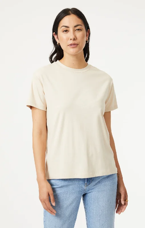 CREW NECK T-SHIRT IN BEIGE NATURAL DYE-- Striped Floral Plaid