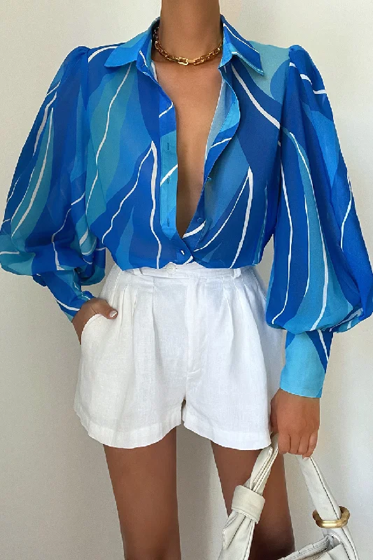 Fleetwood Blouse - Blue Rowena Asymmetric Hem Blouse