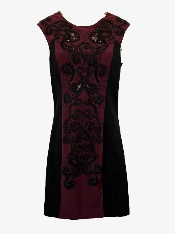 Karen Millen Fancy Embroidered Mod Mini Dress Size 8 Stylish Puff Sleeve Mini Dress