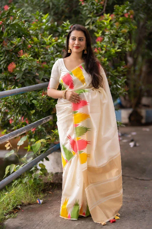 Cream Polycotton Woven Design Saree with Unstitched Blouse - A2M Floral Print Blouse Cream Polycotton Woven Design Saree with Unstitched Blouse - A2M Floral Print Blouse
