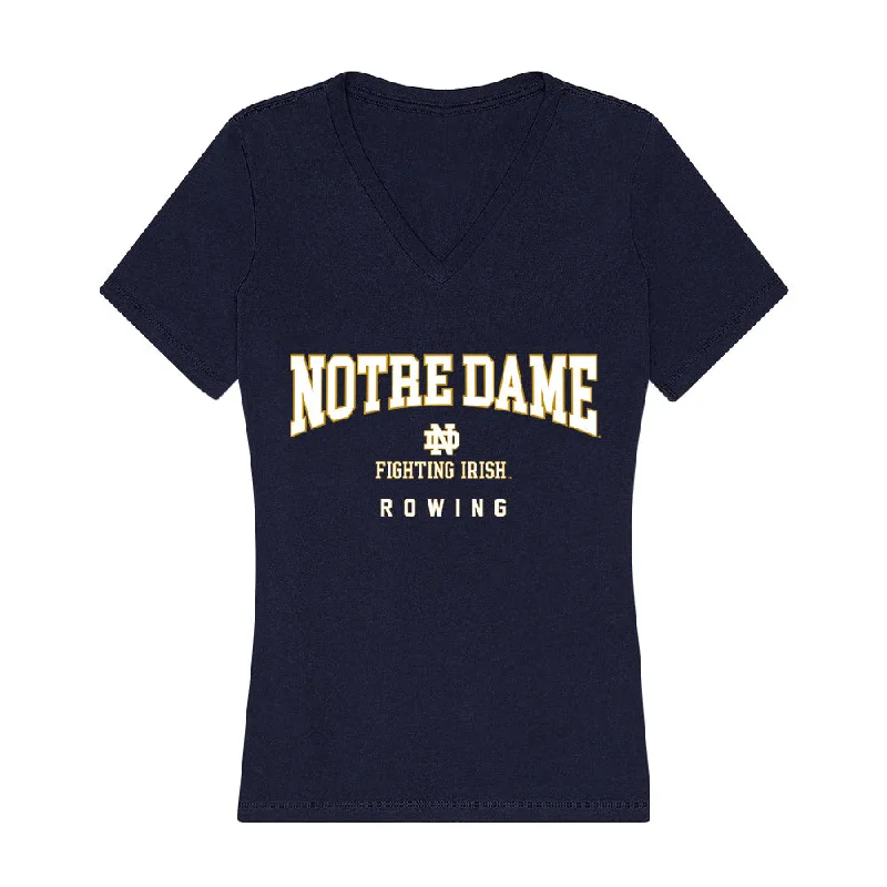Notre Dame - NCAA Women's Rowing : Lily Smith - Women's V-Neck T-Shirt-- Mesh Blend Leather Blend Suede Blend Notre Dame - NCAA Women's Rowing : Lily Smith - Women's V-Neck T-Shirt-- Mesh Blend Leather Blend Suede Blend