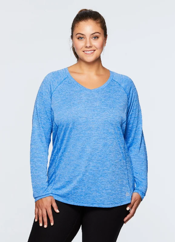 Plus Stratus Long Sleeve V-Neck Tee Shirt-- Houndstooth Herringbone Solid