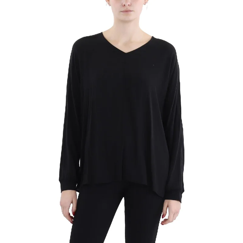 Womens Ribbed Trim Split Hem Blouse Elegant Lace Blouse