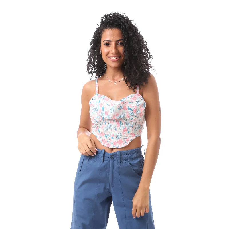 Short Blouse With Straps With Floral Print - Merch Gathered Detail Blouse