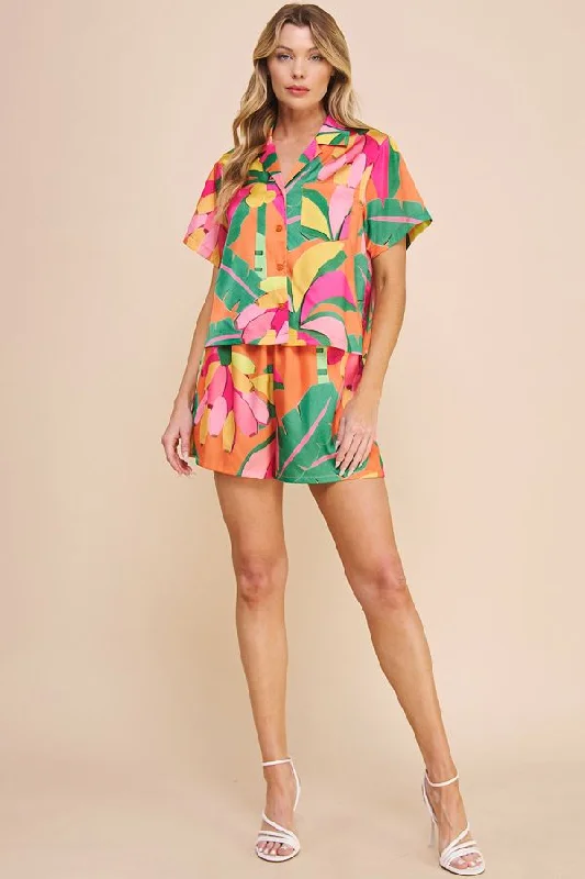 AE Satin Cropped Collared Blouse Chic Wrap Blouse