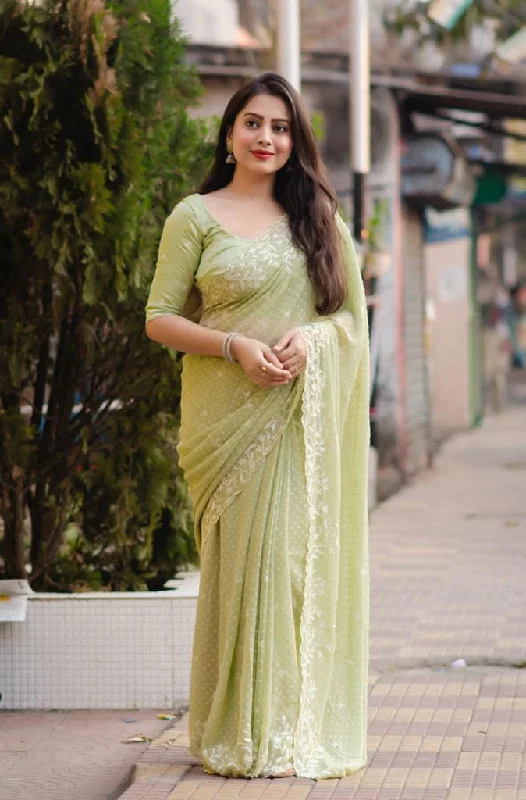 Green Pure Chiffon Woven Design Saree with Unstitched Blouse - A2M Stylish Wrap Blouse Green Pure Chiffon Woven Design Saree with Unstitched Blouse - A2M Stylish Wrap Blouse
