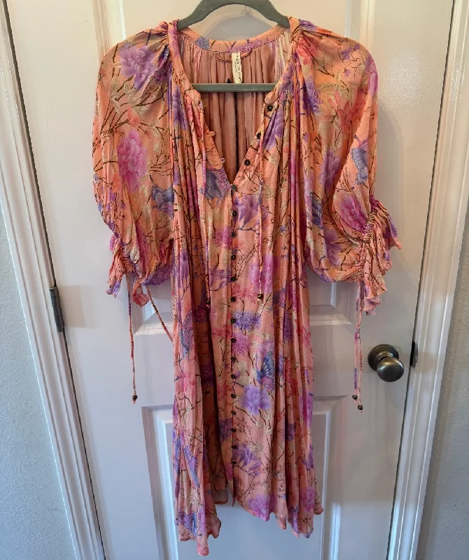 Butterfly Button Front Mini Dress w Puff Sleeves Women’s Size Large Musk Comfortable Shift Mini Dress