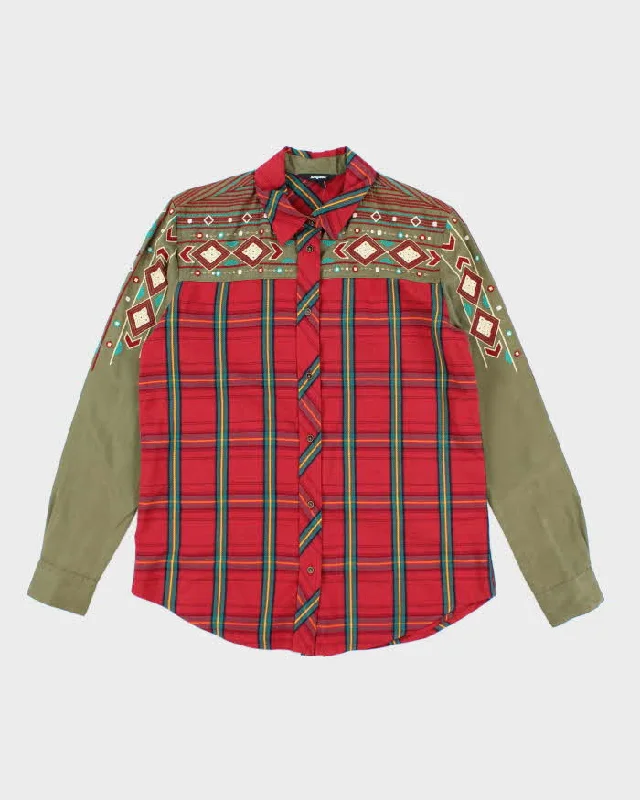 Y2k 00s Desigual Checked Blouse - M Frilled Cuff Blouse