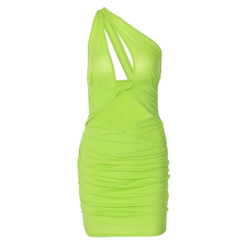 BerryBetty - Ruched solid knotted one shoulder hollow out backless mini dress Trendy Camisole Mini Dress BerryBetty - Ruched solid knotted one shoulder hollow out backless mini dress Trendy Camisole Mini Dress
