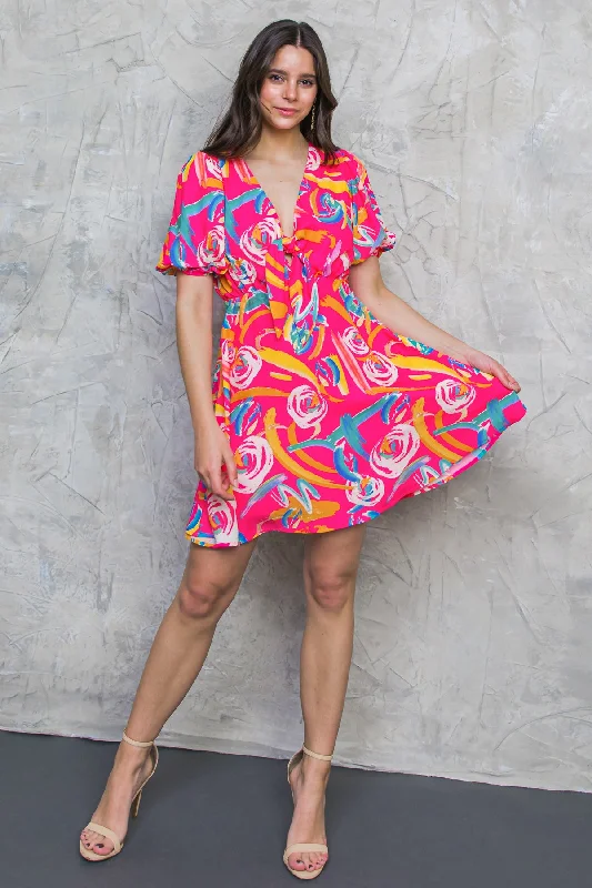 WHERE WE WANNA GO WOVEN MINI DRESS Stylish Puff Sleeve Mini Dress