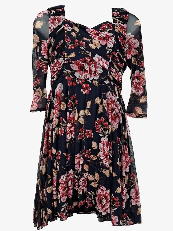 Review Midnight Garden Ruched Mesh Mini Dress Size 14 Cozy Knit Mini Dress