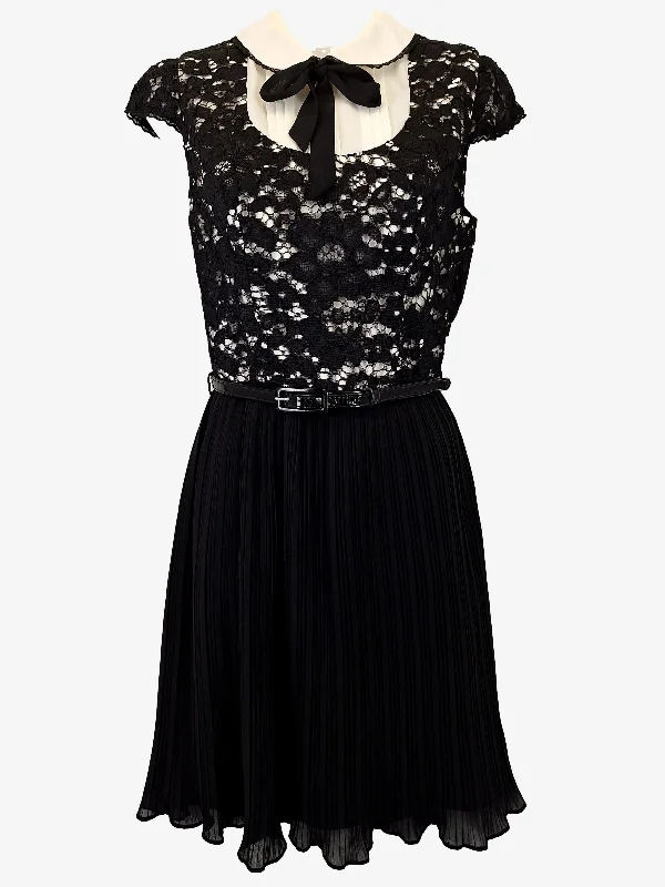 Review Plisse Lace Collared Mini Dress Size 8 Comfortable Off-Shoulder Mini Dress
