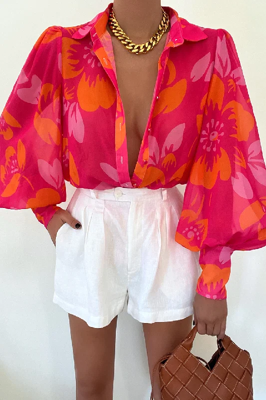 Fleetwood Blouse - Amisha Pink Feminine Puff Blouse