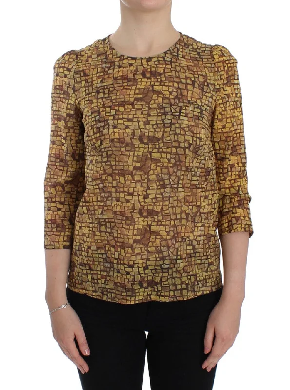 Dolce & Gabbana Sicilian Mosaic Print Silk Women's Blouse Casual Relaxed Fit Blouse