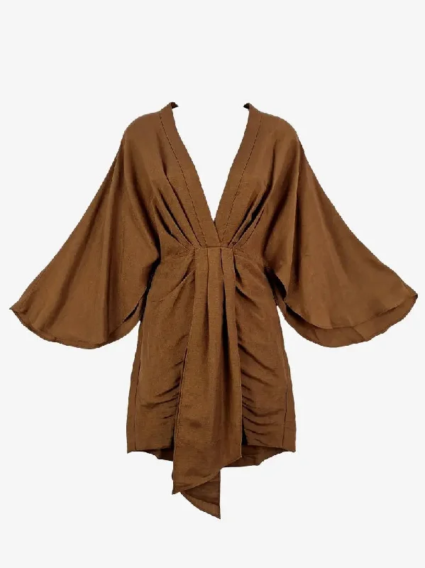 Significant Other Chocolate Linen Plunging Lola Mini Dress Size 6 Chic Tropical Mini Dress Significant Other Chocolate Linen Plunging Lola Mini Dress Size 6 Chic Tropical Mini Dress