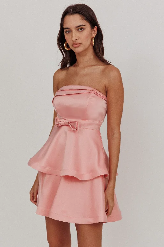 Alix Strapless Tiered Ruffle Mini Dress Rose Pink Classic Striped Mini Dress