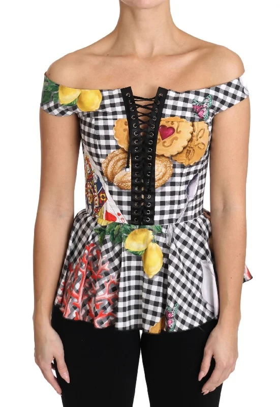 Dolce & Gabbana Chic Checkered Corset Top Women's Blouse Casual Button Blouse